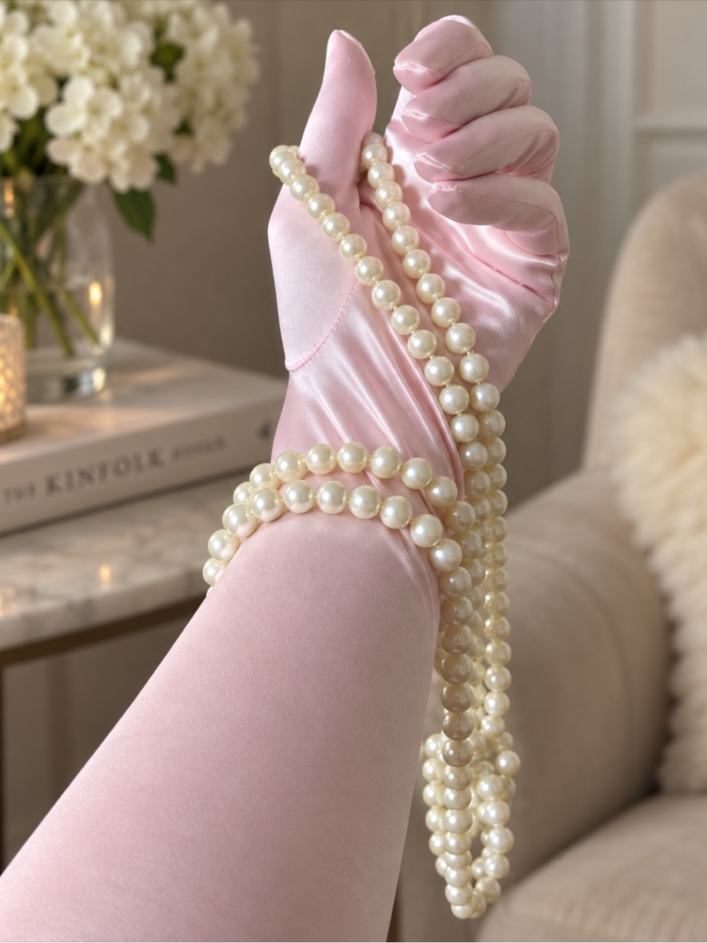 59in Extra Long Pearl Necklace Cream White Beaded Strand Layering Gatsby Bridal